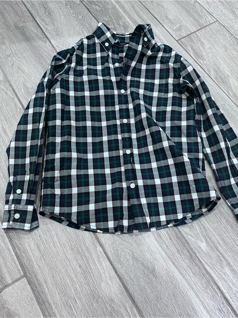 Janie and Jack Green, Black & White Plaid Button-Down Shirt